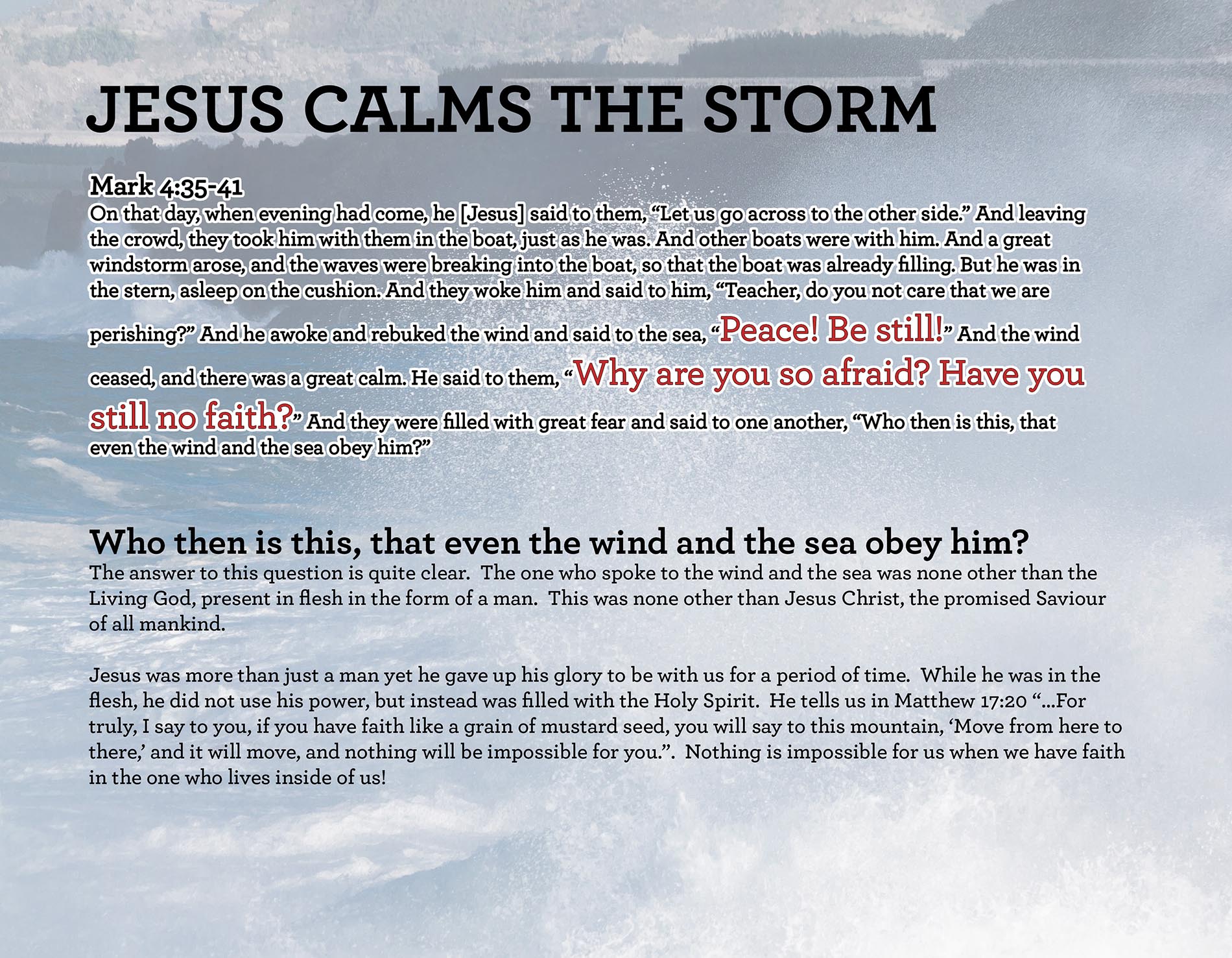 JESUS CALMS THE STORM Mark 4:35-41